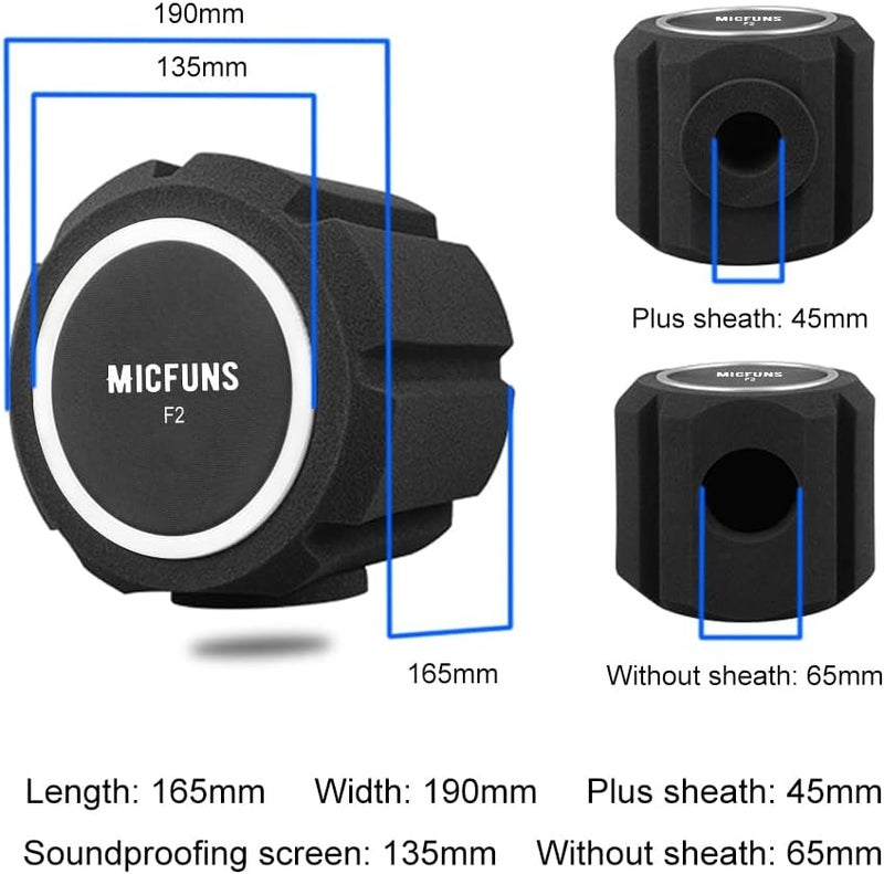 micfuns F2 Professional Microphone Windscreens Pop Filter, Acoustic Filter for 45mm-60mm Recording Studios Microphones, Sound-Absorbing Foam That Reduces Noise and Reflections(Black - Image 3